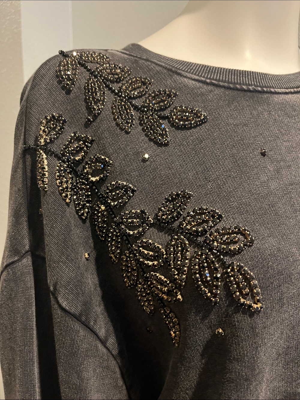 What A find JOHNNY WAS Embellished Charcoal Heather Pullover Sweatshirt gorgeous